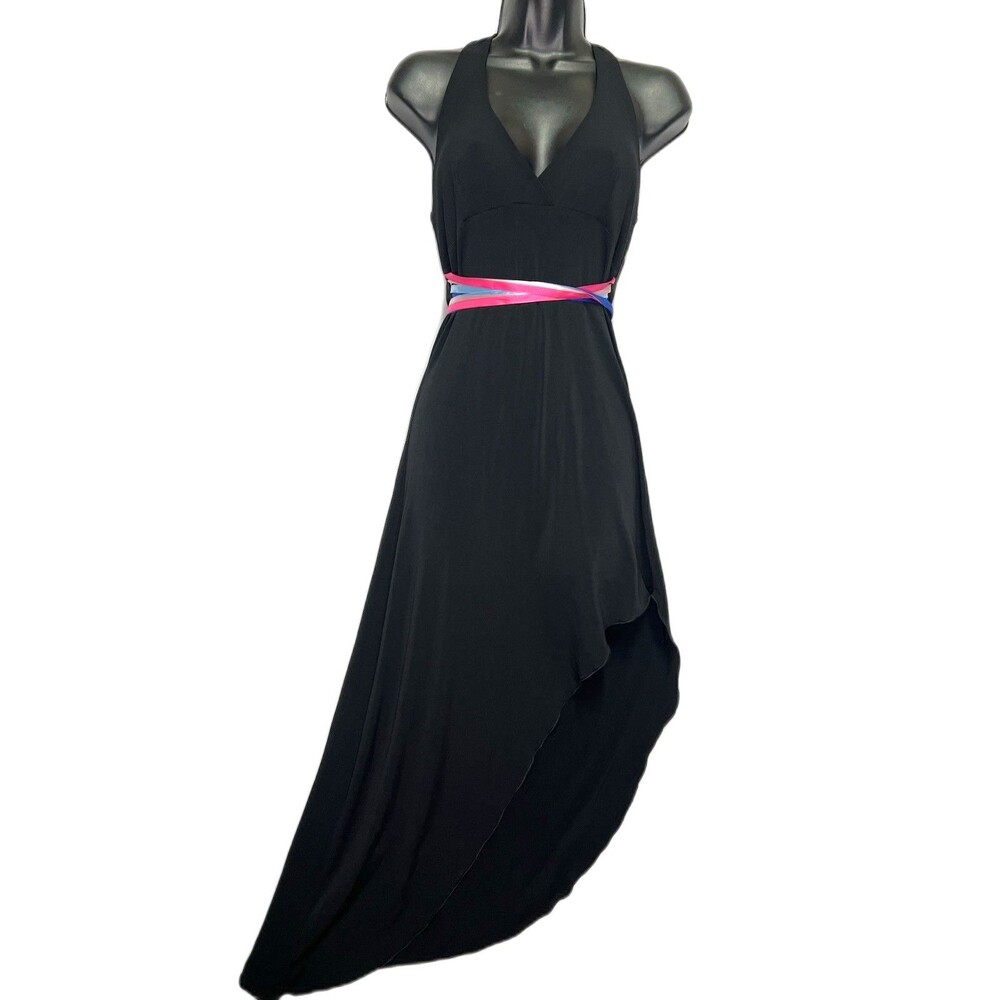 Fredericks of Hollywood Black Halter Dress Asymmetrical Hem Ribbon Tie Size S